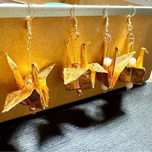 Gold Origami Crane Earrings